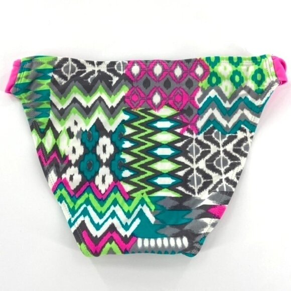 So Swimsuit Bikini Bottoms Juniors Sz S Pink Multicolor Geometric Chevron - Picture 2 of 6